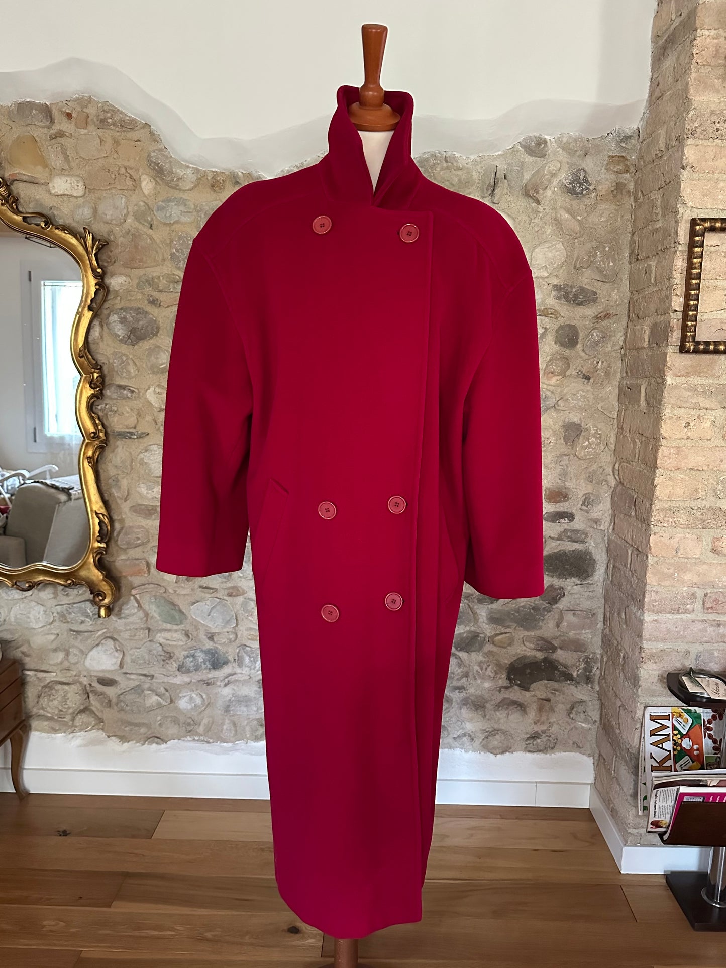 Cappotto Missoni Vintage Anni ‘80 in Lana e Kashmir Rosso Lampone Tg.fino 52