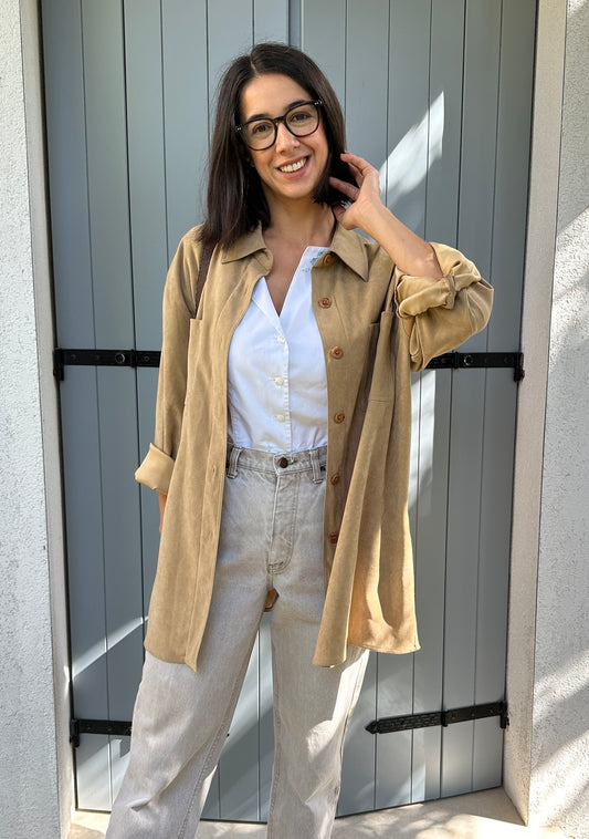 Giacca Krizia a Camicia Scamosciata Anni ‘90 Color Cammello Tg.Fino 54