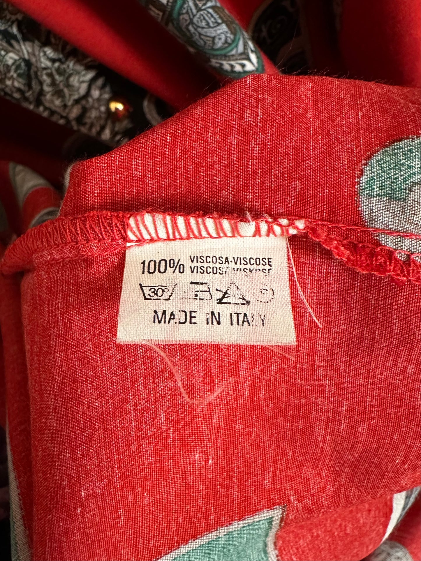 Camicia Vintage Anni ‘80 in Viscosa Rossa Fantasia Tg.Fino 56