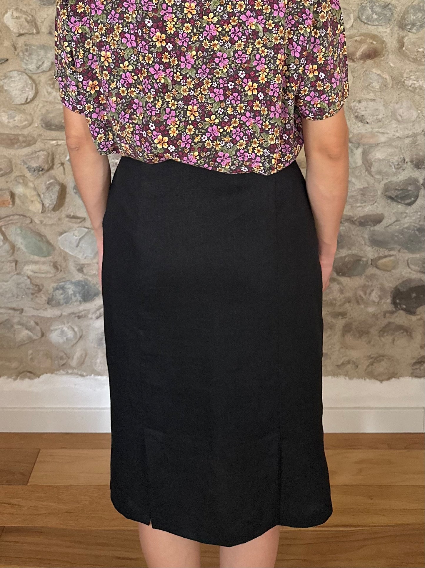 Gonna Longuette Vintage Anni ‘90 Superior in Lino Nera Tg.42