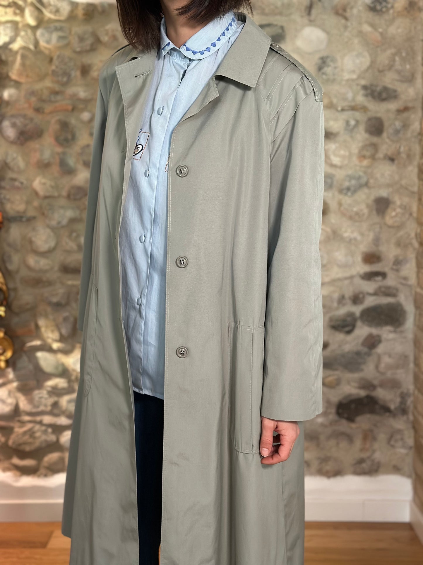 Trench Vintage Lungo Nino Grigio/Verde Salvia Tg.40/42/44