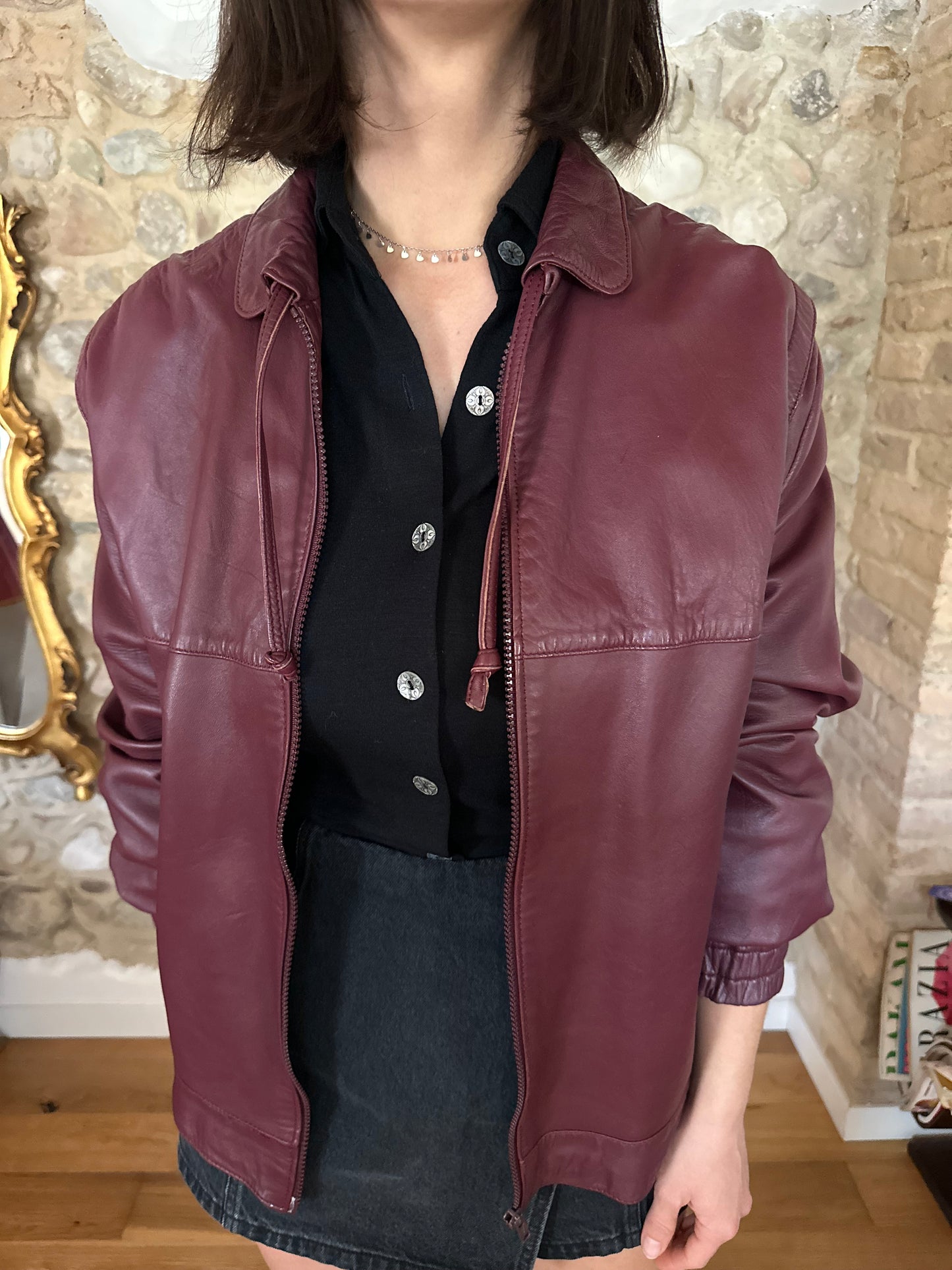 Giubbotto Vintage Anni ‘80 in Pelle Vinaccia Tg.44/46