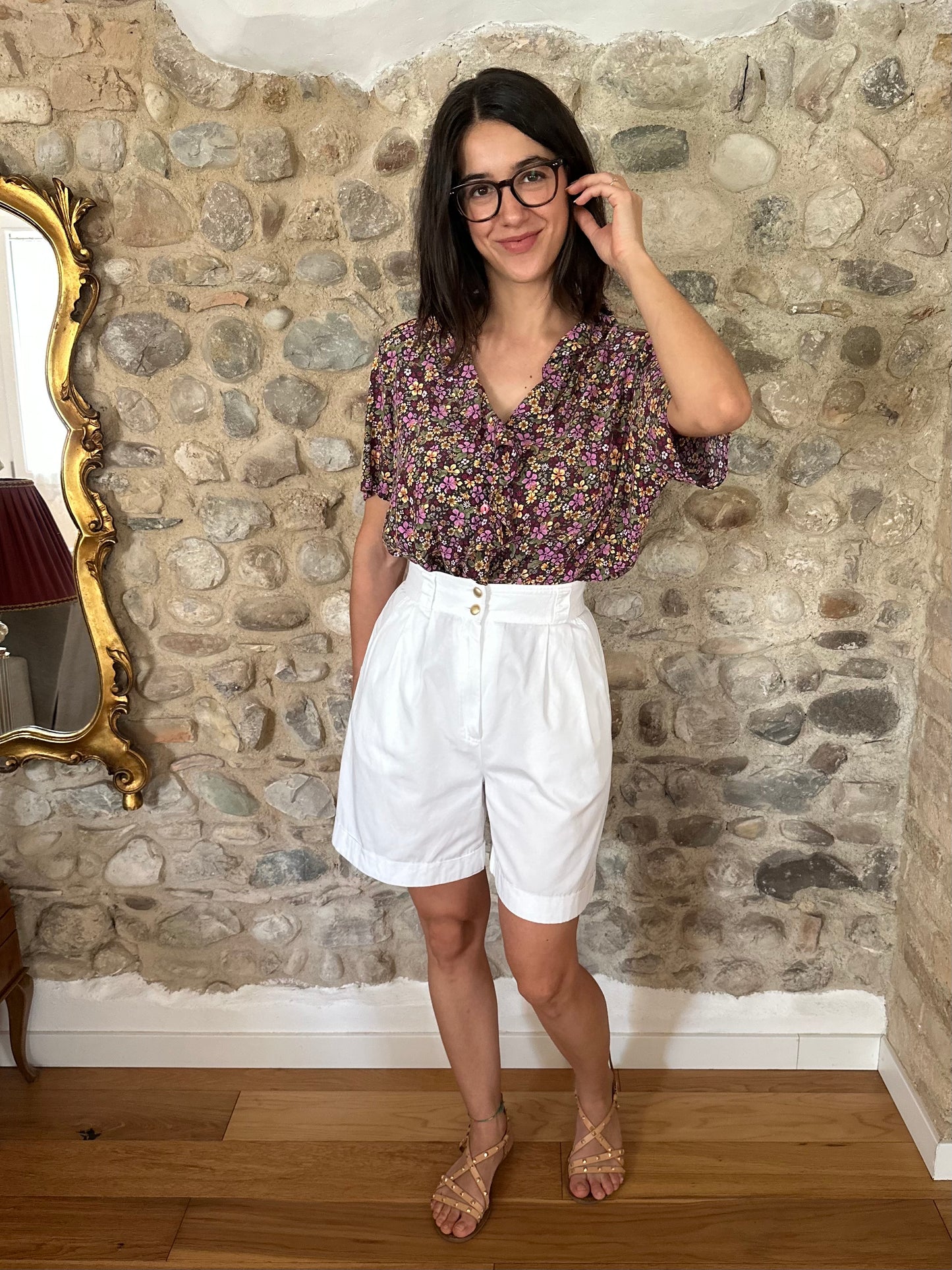 Bermuda Vintage Anni ‘80 a Vita Altissima in Cotone Bianco Tg.38/40