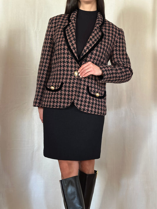 Blazer Vintage in Lana Pied de Poule Rosa e Nero Tg.44/46