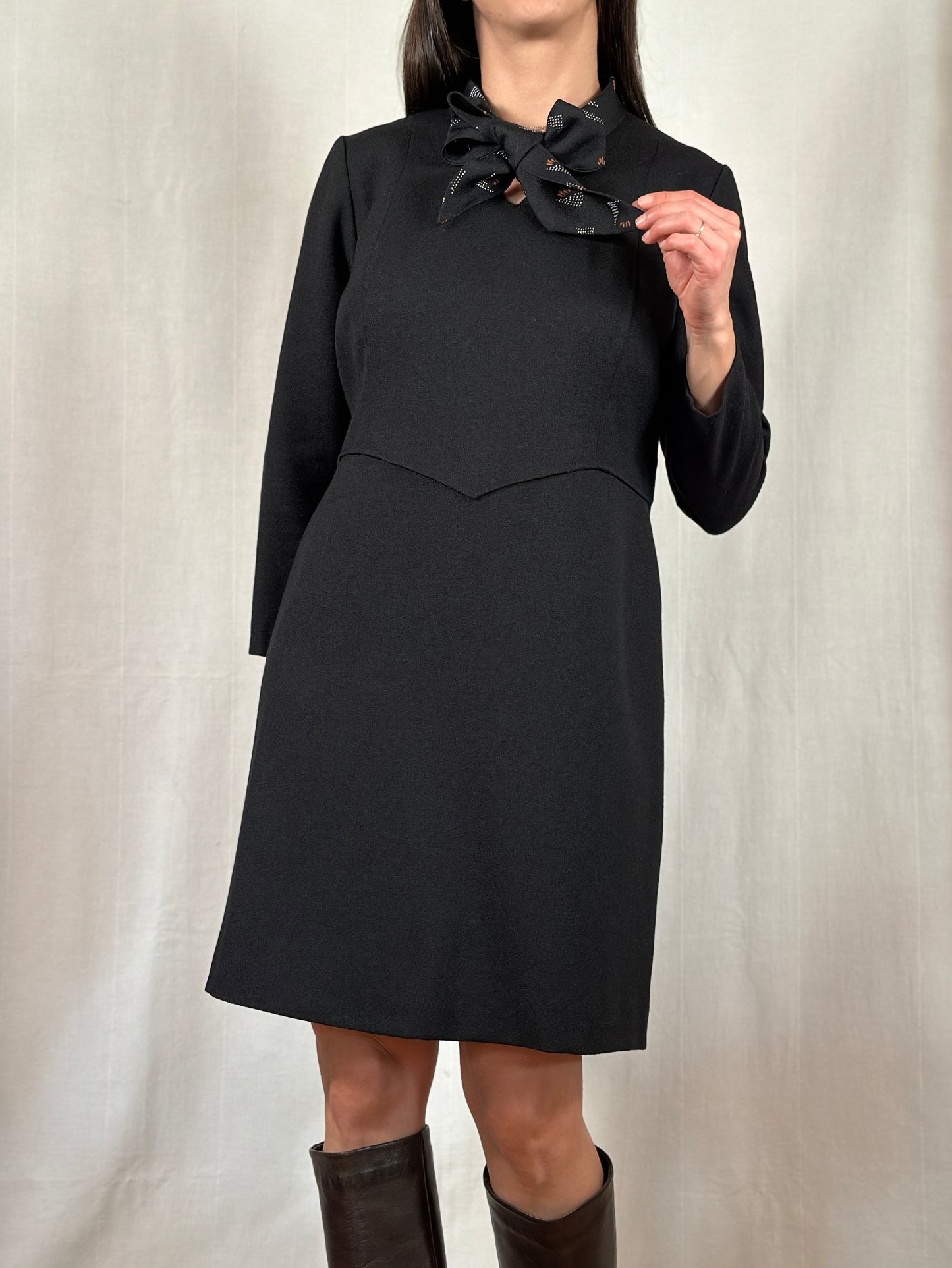 Abito Vintage Anni ‘70 Sartoriale in Lana Nero