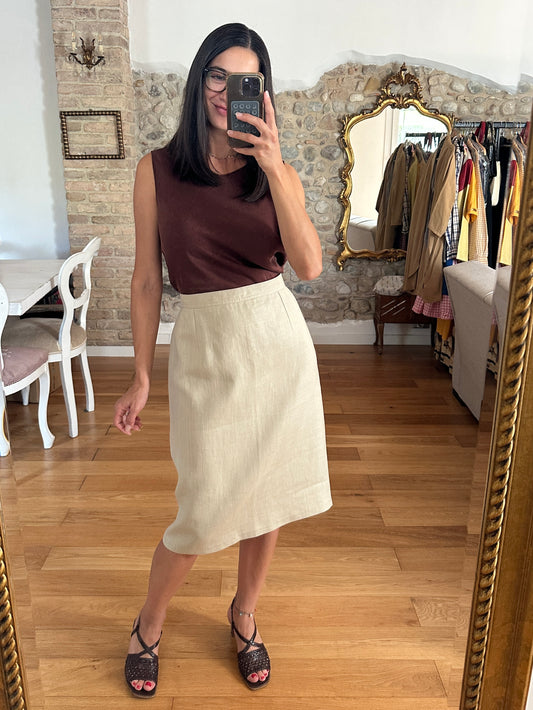 Gonna Valentino MissV Vintage Anni ‘80 in Lino Beige Tg.44