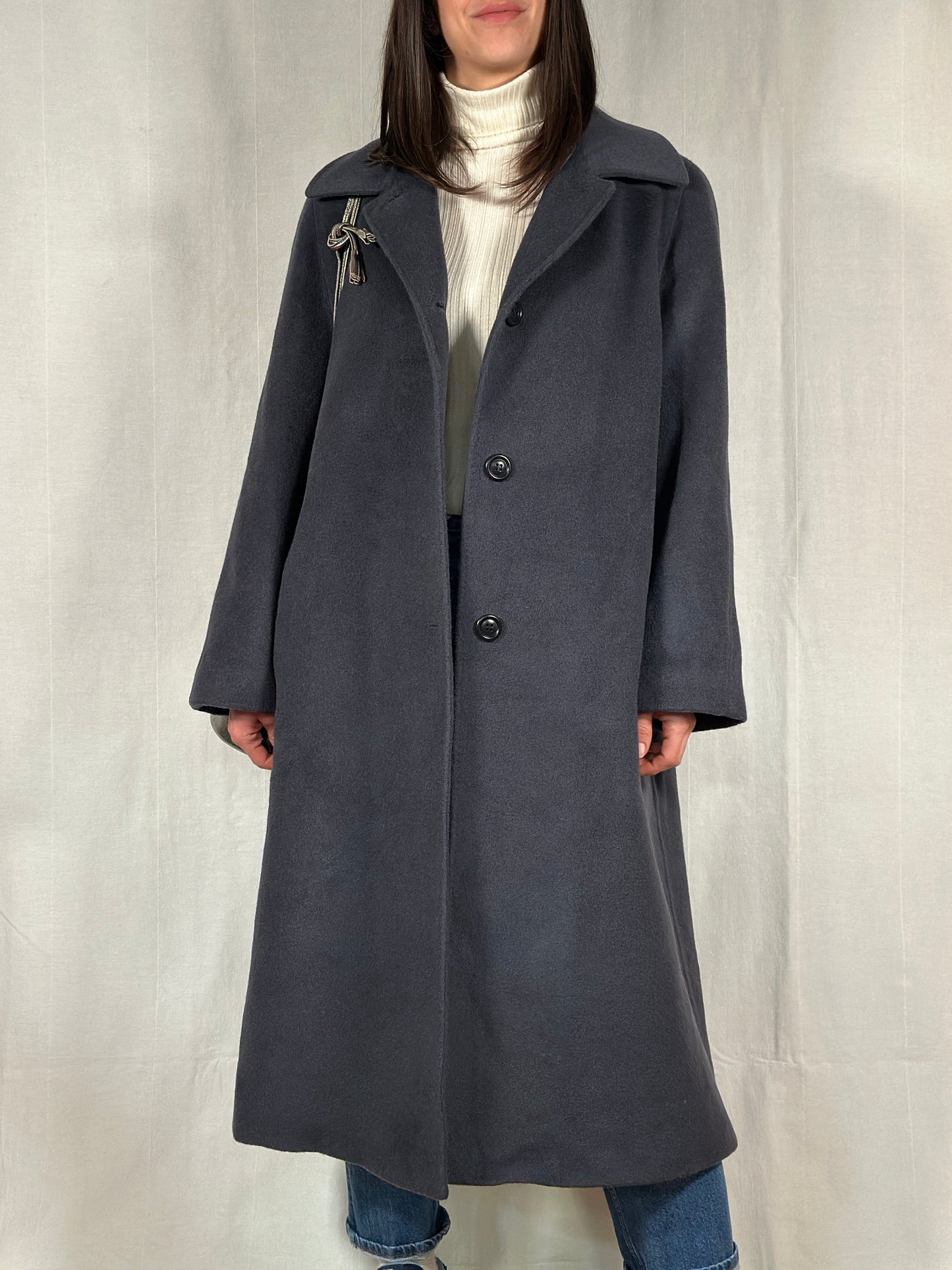 Cappotto Lungo Anni ‘90 in Lana Blu Fumo