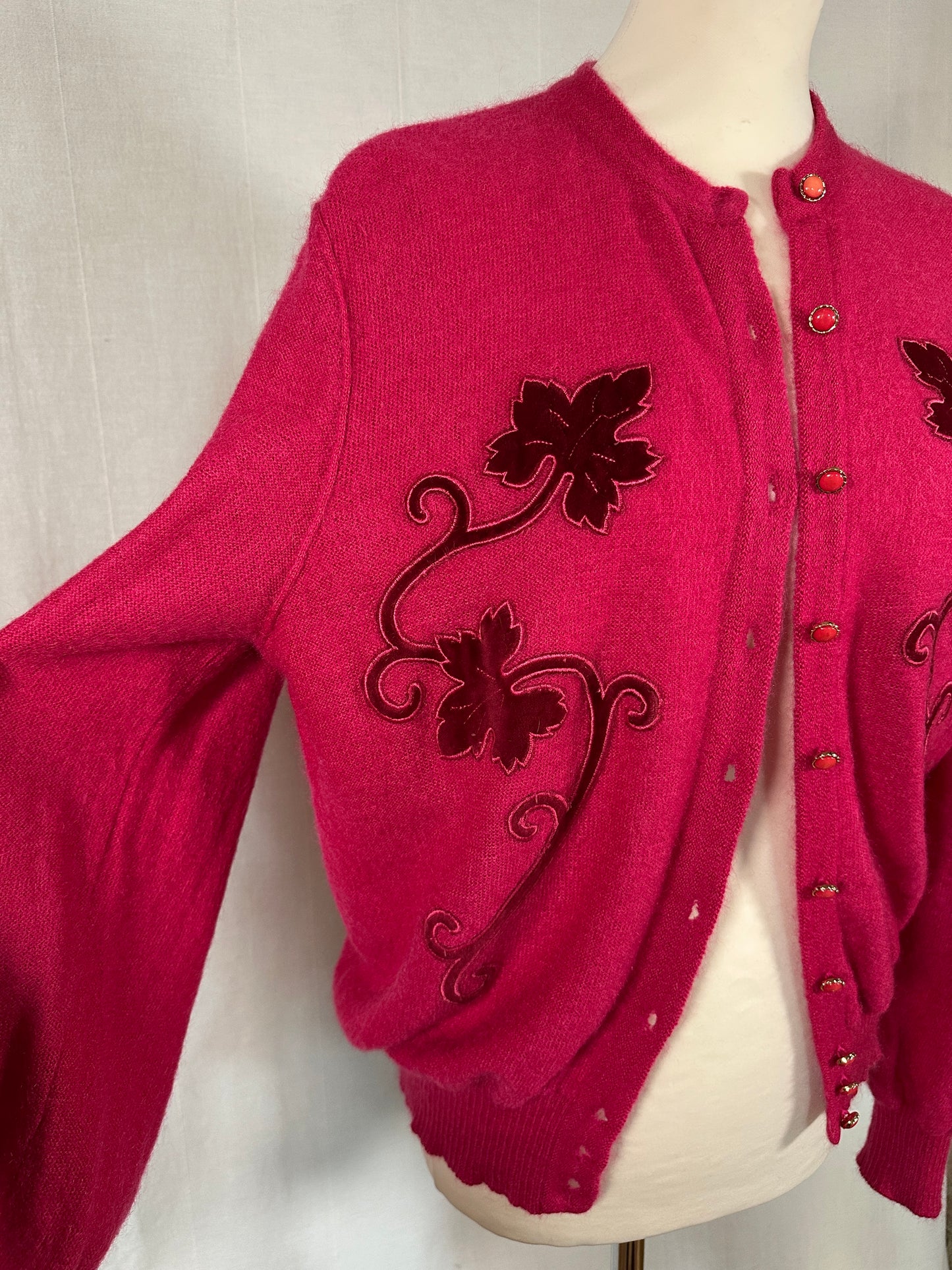 Cardigan Vintage Anni ‘80 in Misto Superkid Mohair Fucsia Tg.da 46 a 52