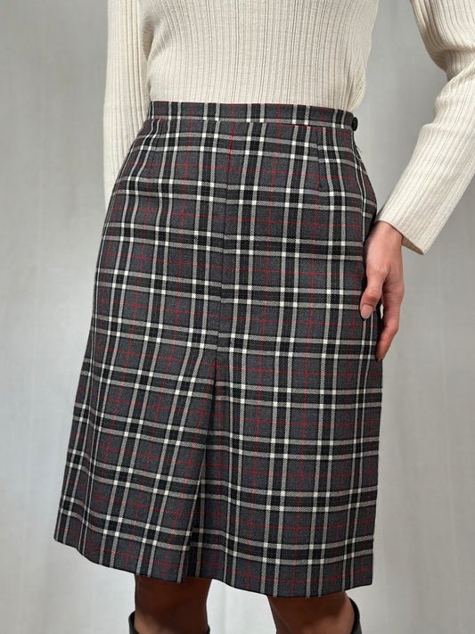 Gonna Sartoriale Anni ‘70/‘80 in Lana Tartan Grigia