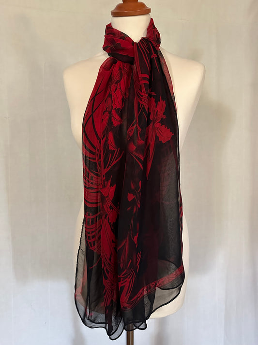Foulard Lungo in Chiffon Nero e Rosso