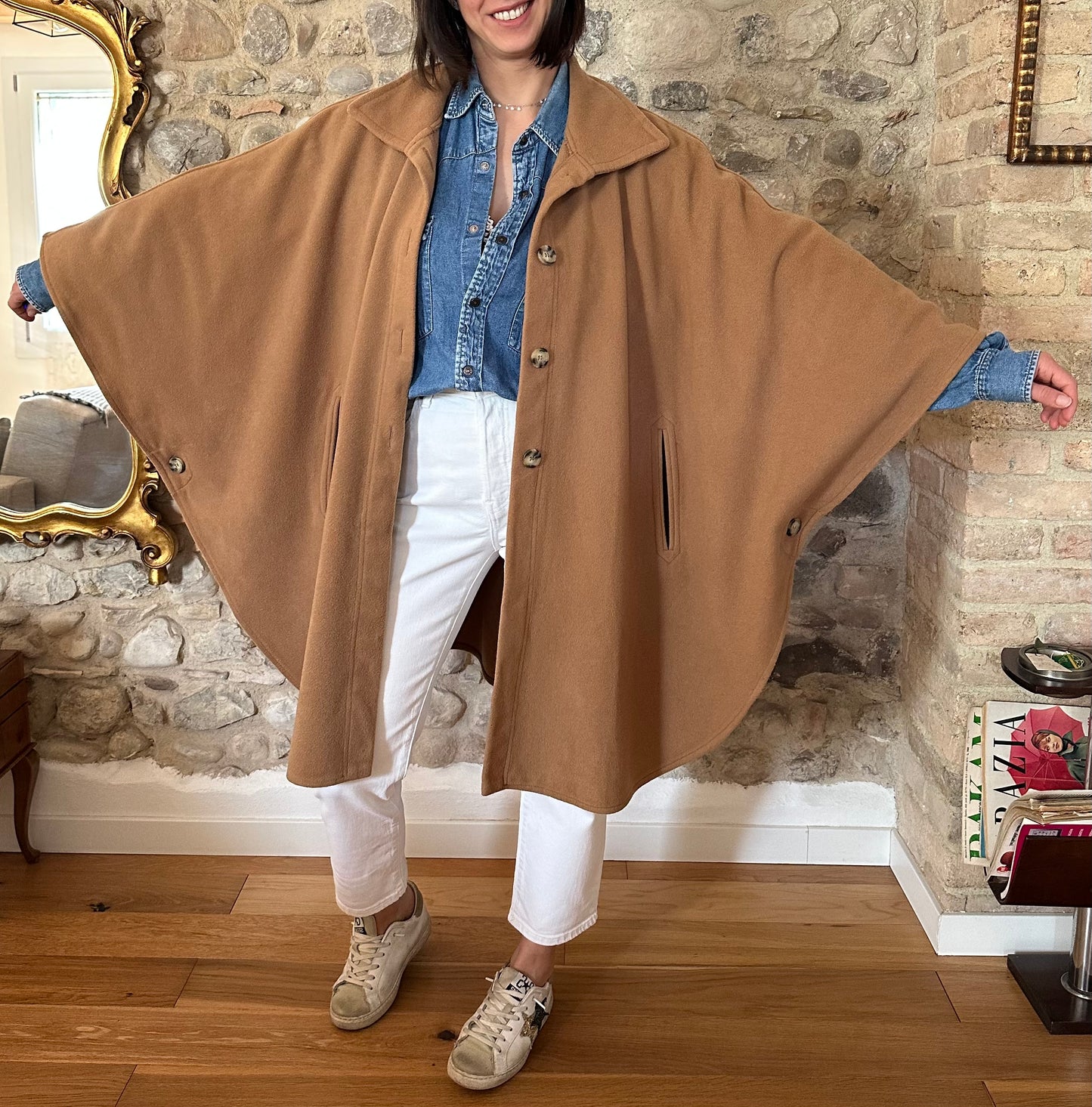 Cappa Mantella Anni ‘70 in Lana Marrone Biscotto Tg.Unica