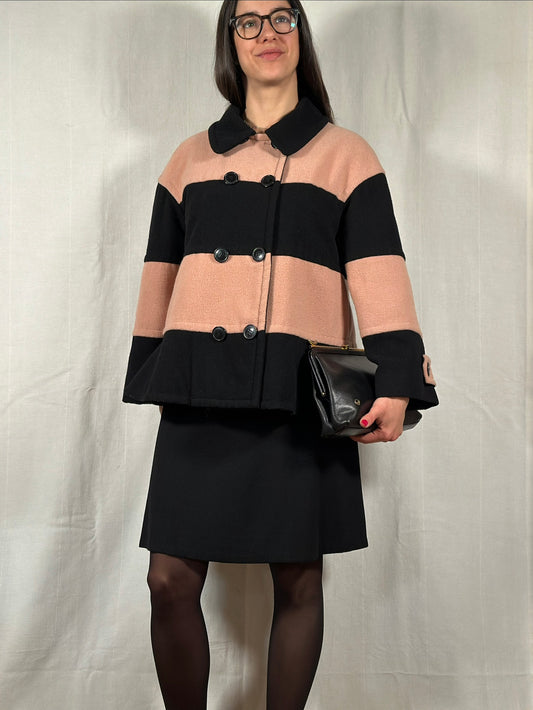 Cappotto Corto Moschino Cheap and Chic Vintage in Misto Lana Nero e Rosa