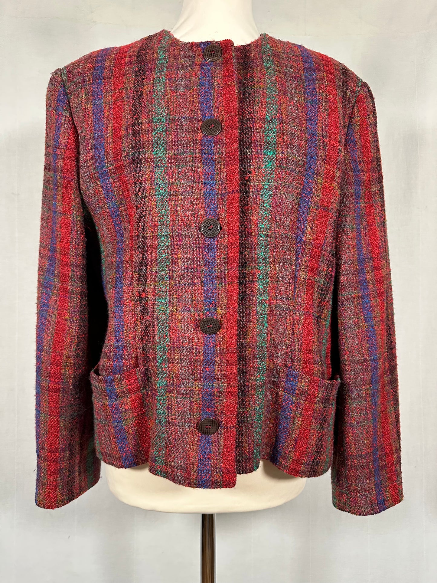 Giacca Missoni Vintage Anni ‘80 in Tweed di Lana Bouclé Bordeaux Tg.44/46