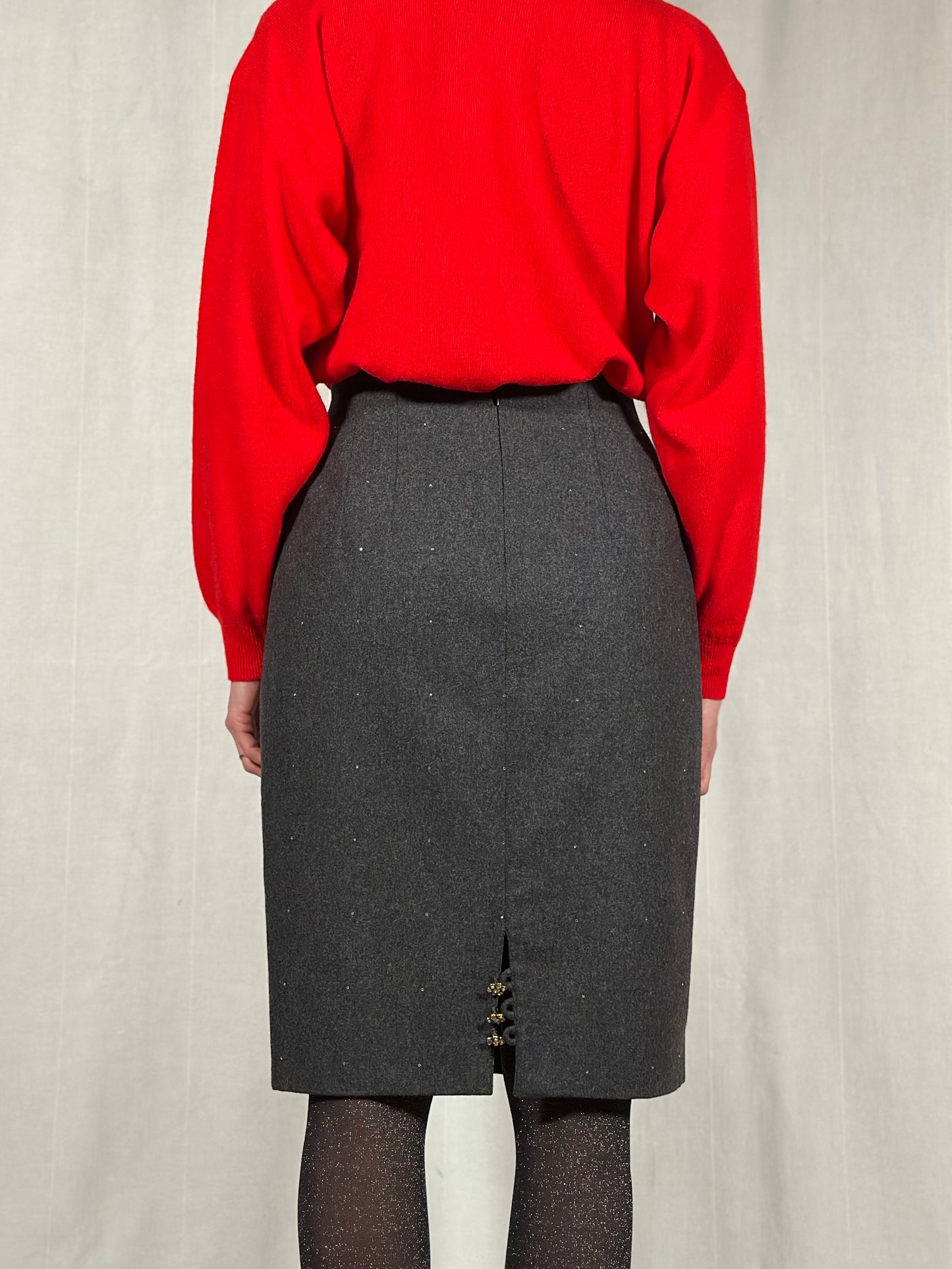 Gonna Anni ‘80 in Lana Grigia con Brillantinin