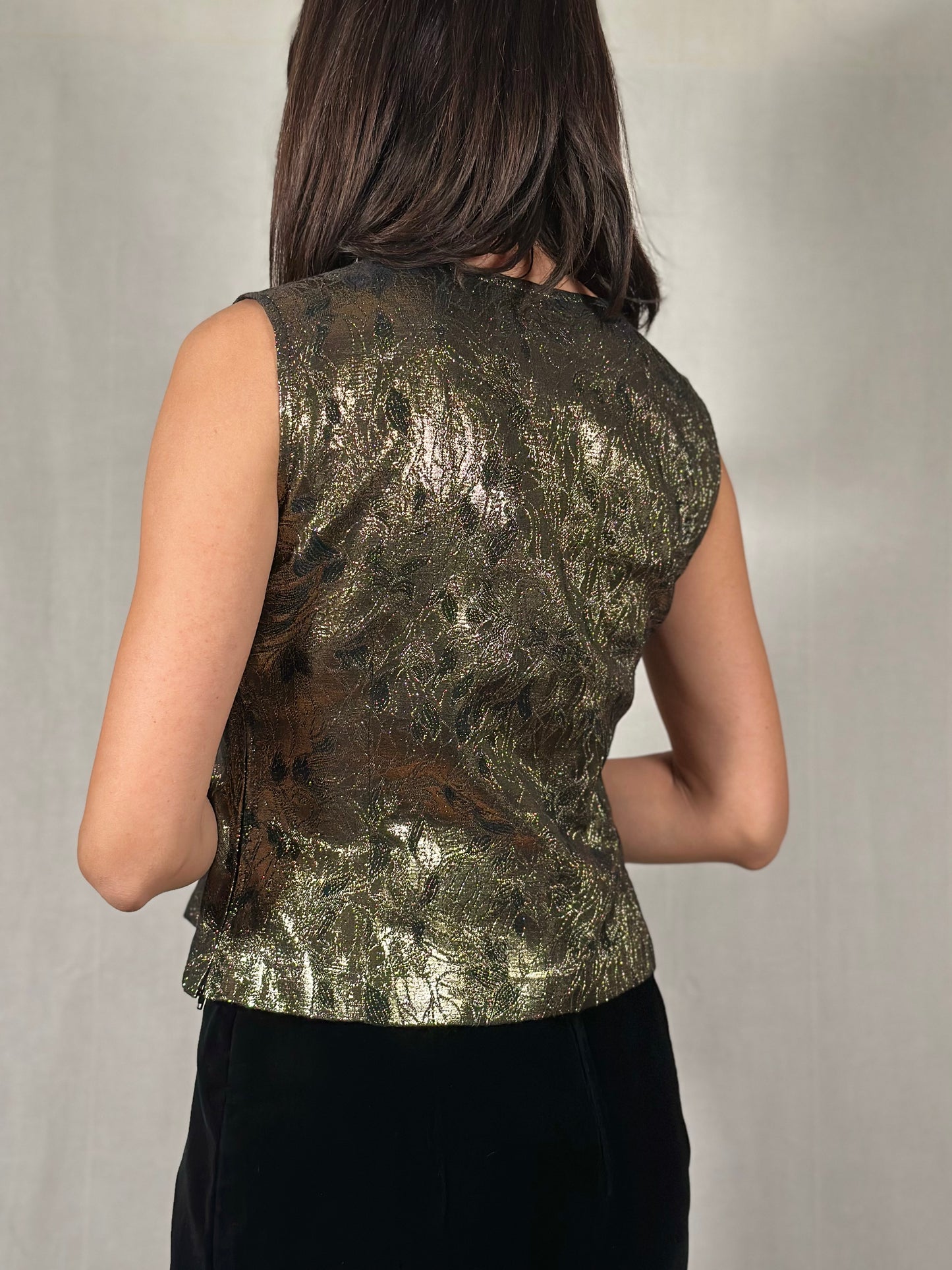 Sottogiacca Anni ‘70/‘80 in Lurex Oro con Paillettes e Perline Nere