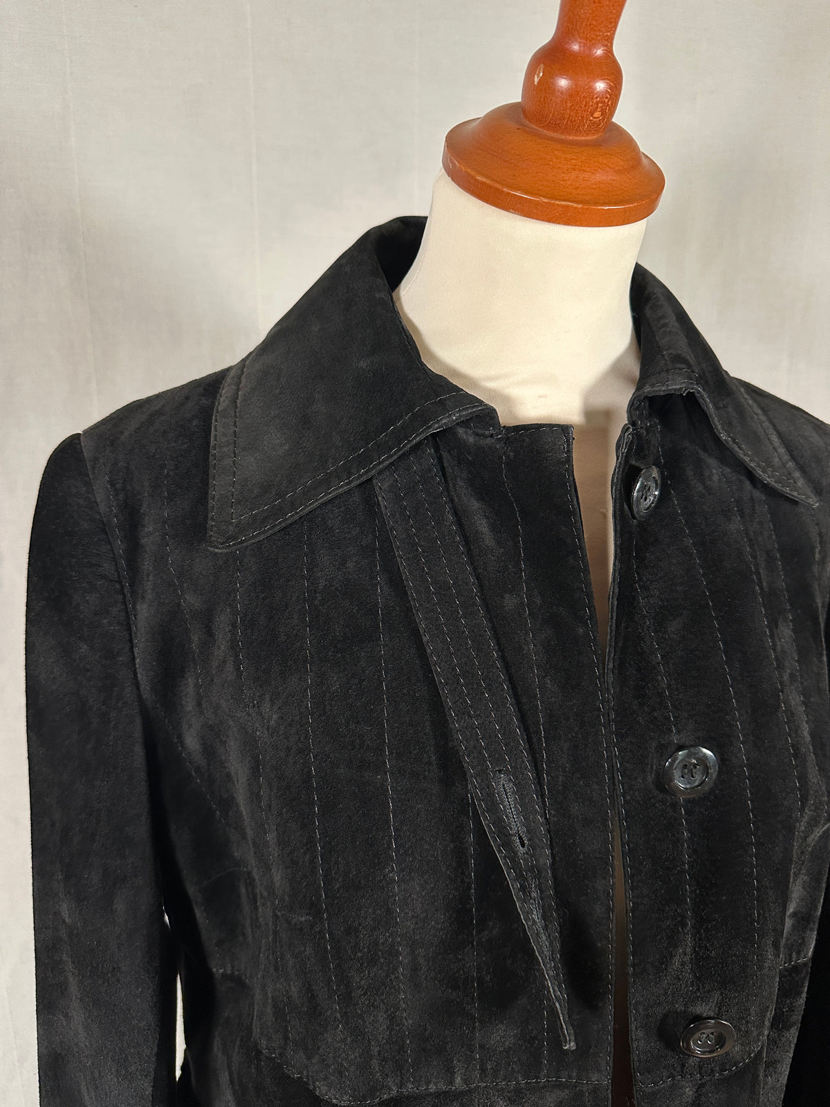 Trench Vintage Anni ‘70 in Pelle Scamosciata Nero