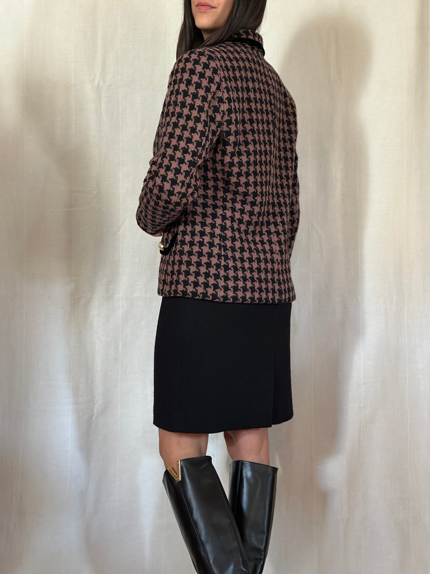 Blazer Vintage in Lana Pied de Poule Rosa e Nero Tg.44/46