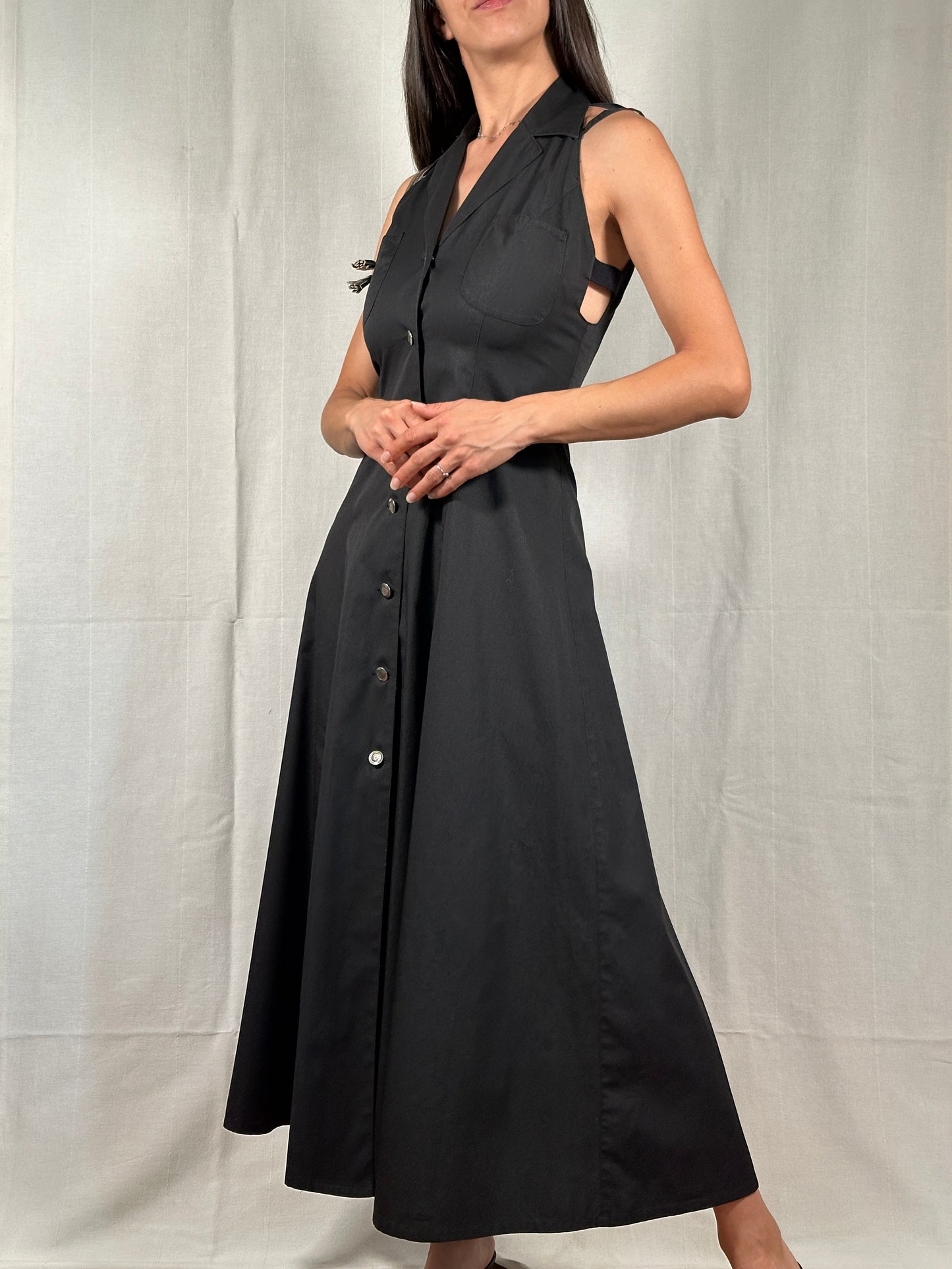 Abito Lungo Chemisier Anni 2000 Cut-Out Nero