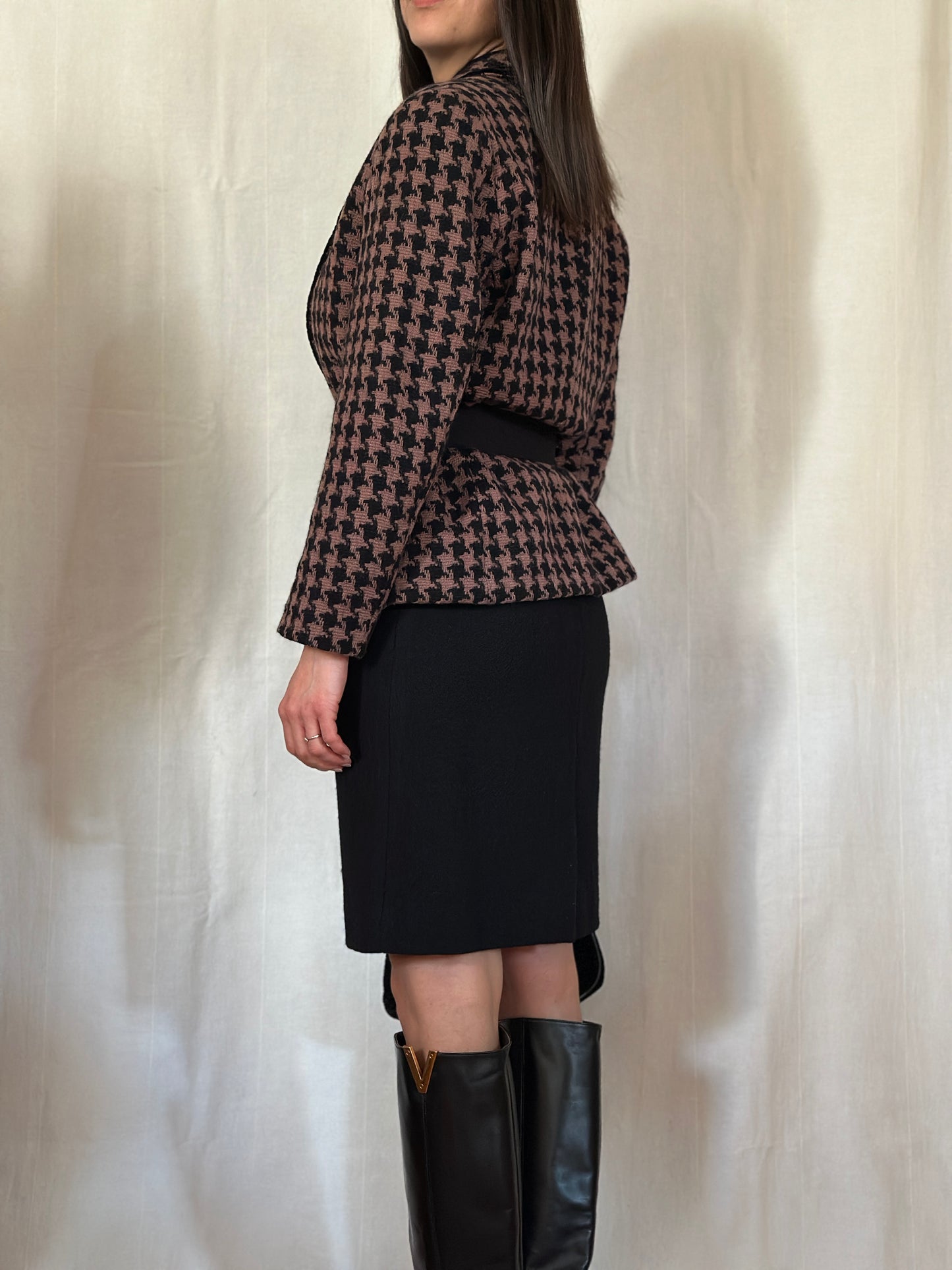 Blazer Vintage in Lana Pied de Poule Rosa e Nero Tg.44/46