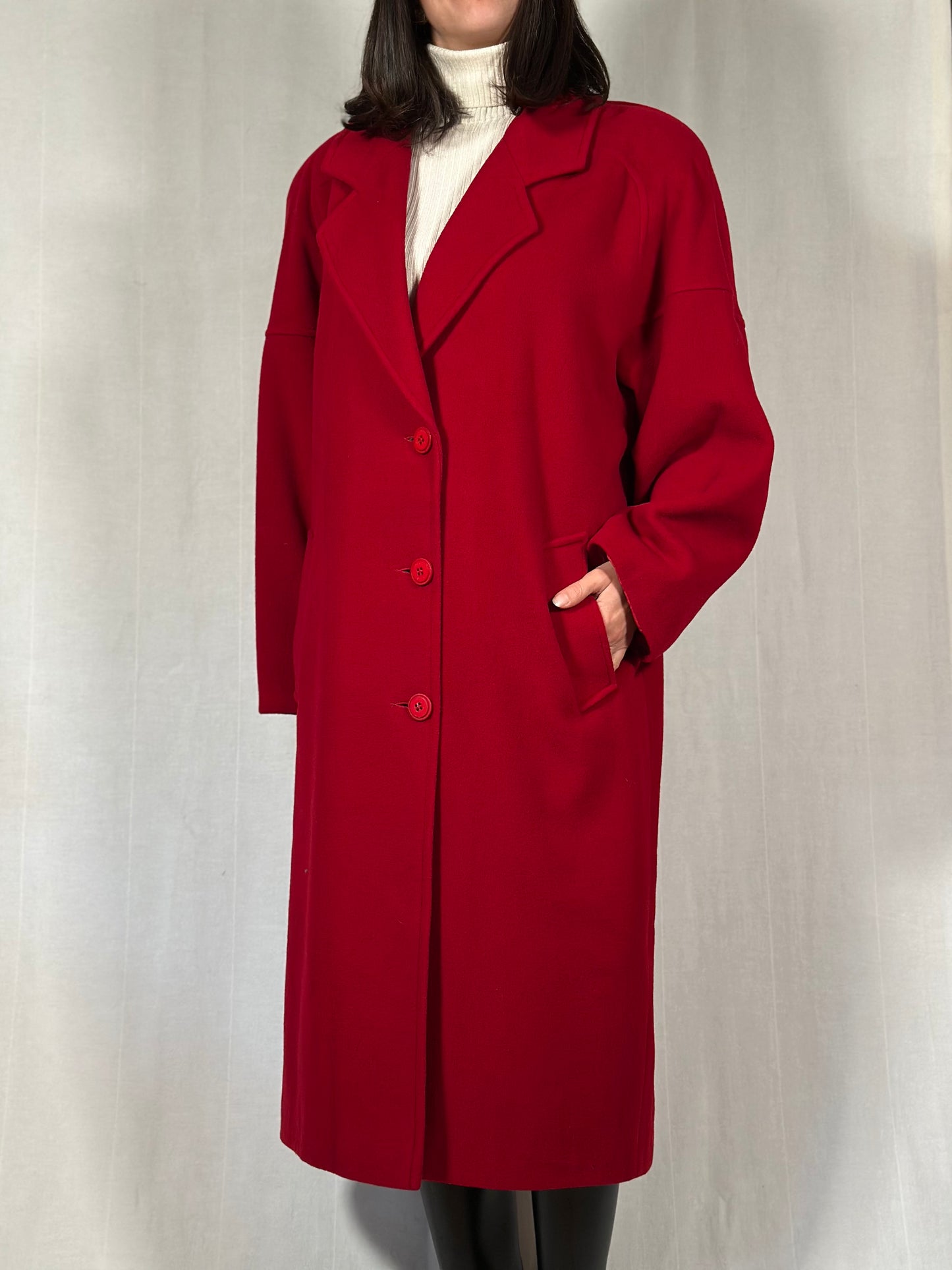 Cappotto Lungo Vintage Anni ‘80 in Misto Lana Rosso