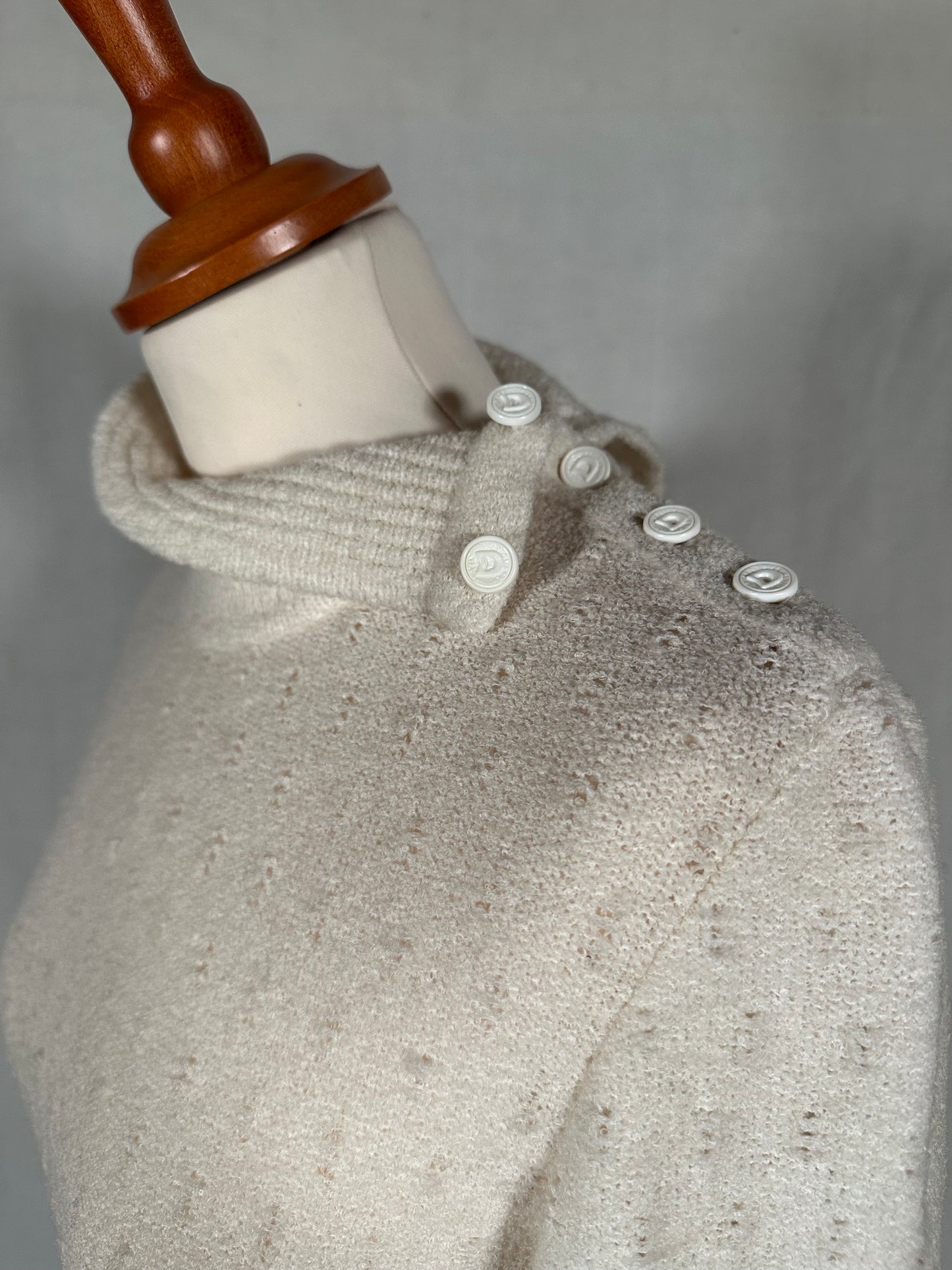 Abito Midi Anni ‘70/‘80 Nuovo Misto Lana Panna Tg.40/42