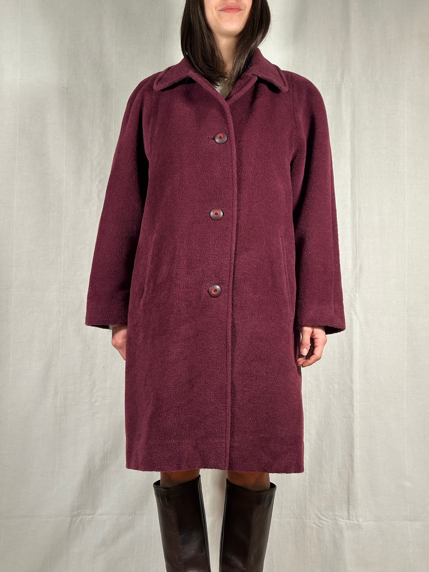 Cappotto Vintage Anni ‘80 in Alpaca, Mohair e Lana Color Vinaccia