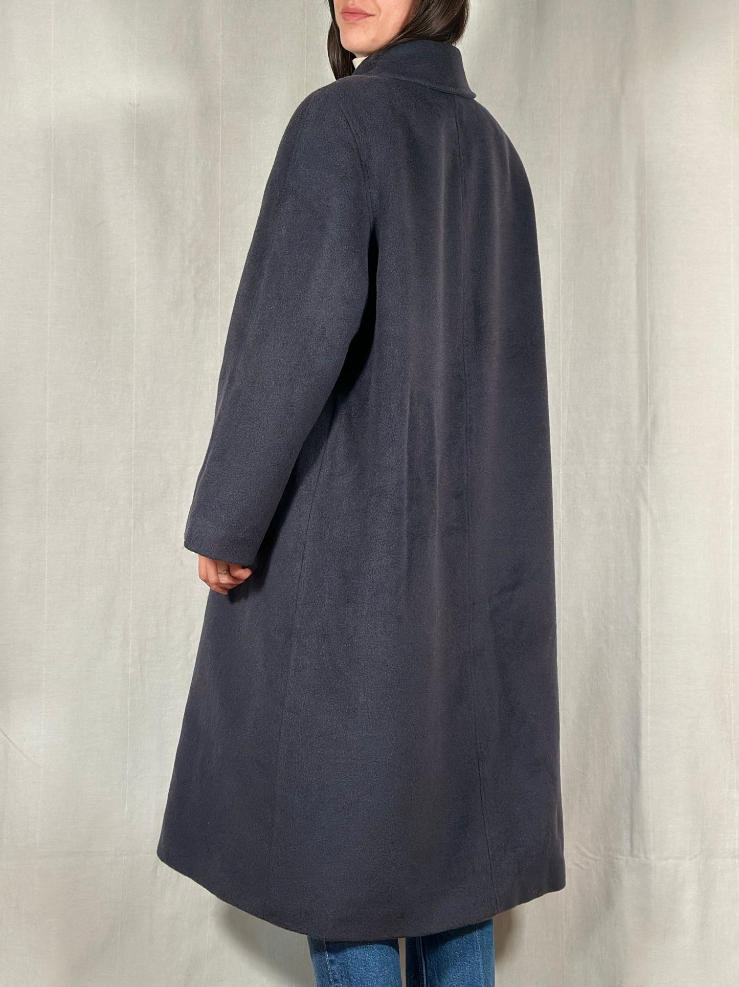 Cappotto Lungo Anni ‘90 in Lana Blu Fumo