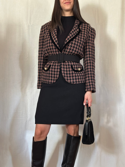 Blazer Vintage in Lana Pied de Poule Rosa e Nero Tg.44/46