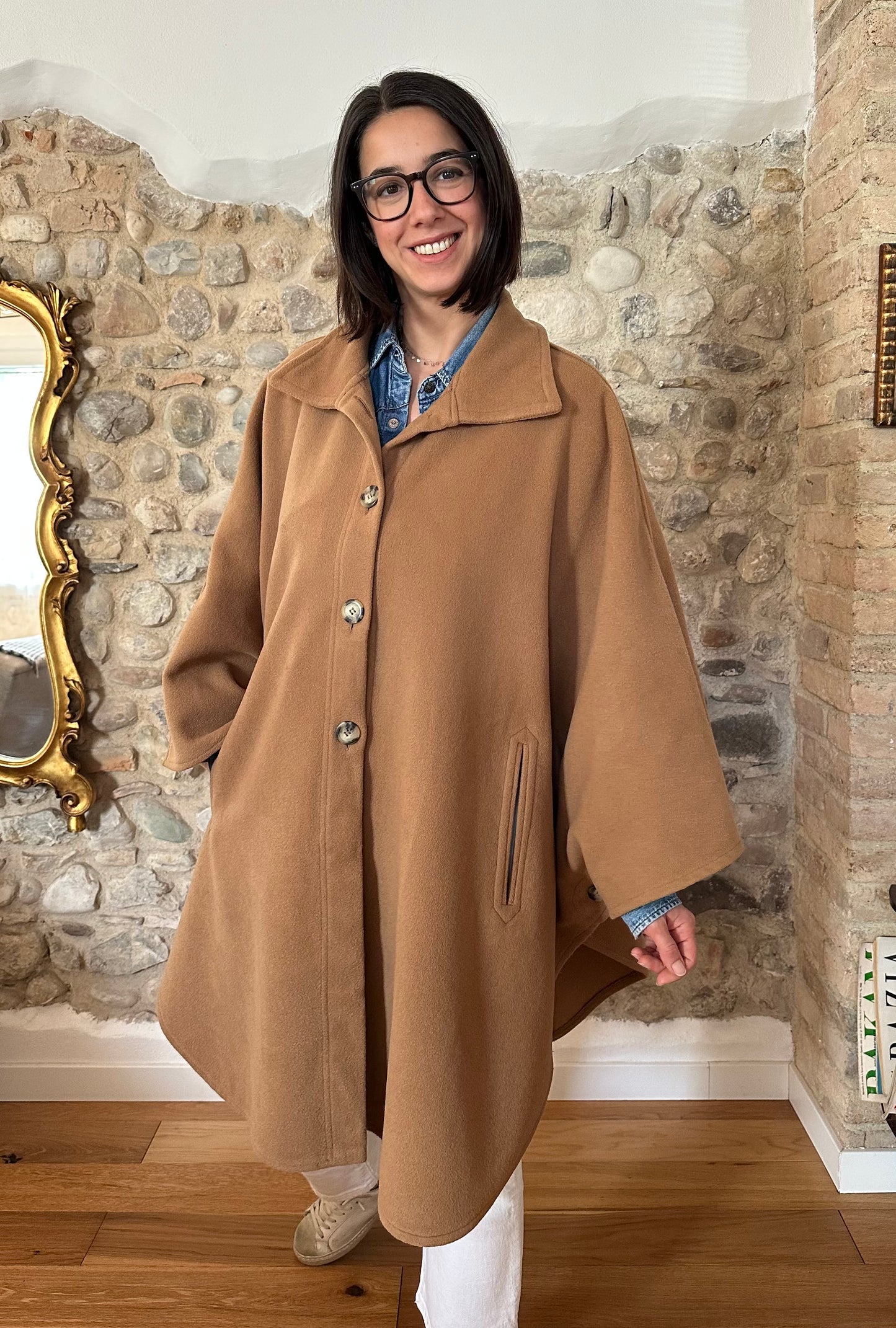 Cappa Mantella Anni ‘70 in Lana Marrone Biscotto Tg.Unica