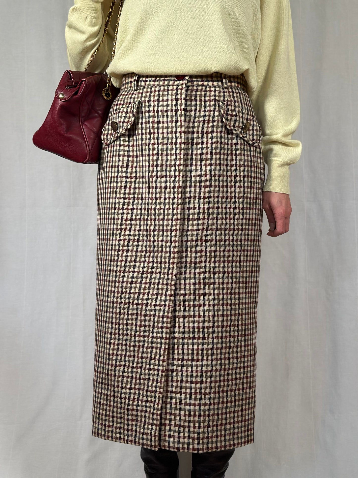 Gonna Longuette Vintage Superior a Quadri in Lana