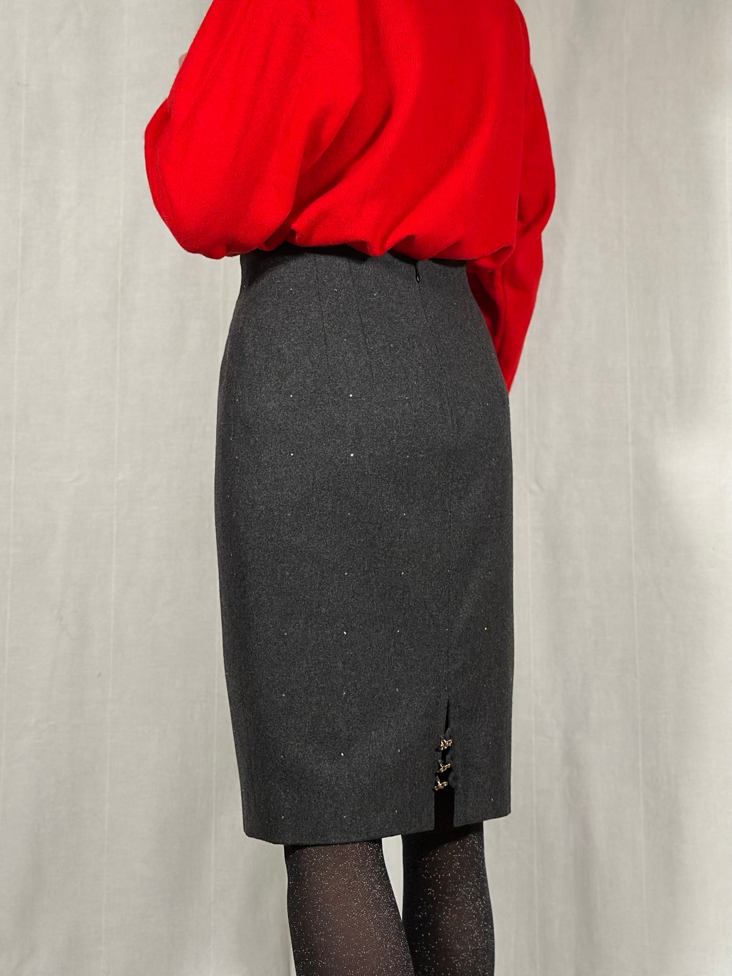 Gonna Anni ‘80 in Lana Grigia con Brillantinin