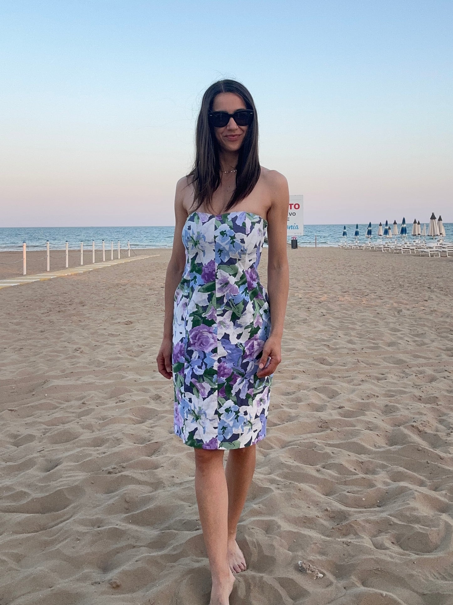 Abito Bustier Vintage Anni ‘80 in Lino a Fiori