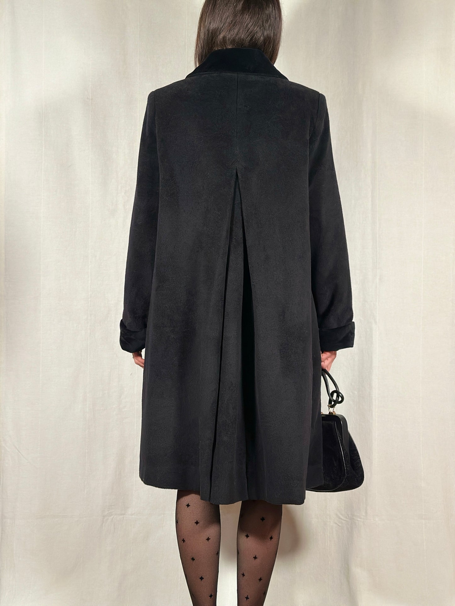 Cappotto Fine Anni ‘80 Delia Ferrari in Lana Nero