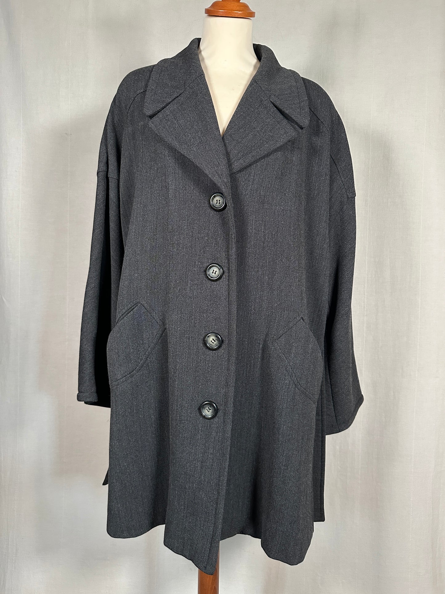 Giacca Lunga Vintage Anni ‘70 in Misto Lana Grigio Scuro