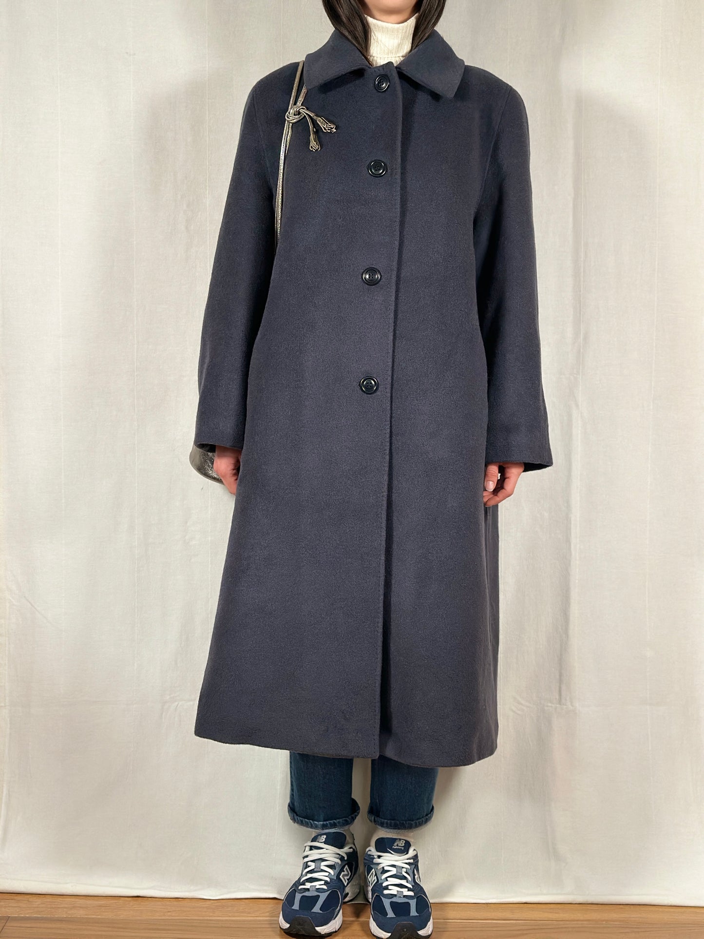 Cappotto Lungo Anni ‘90 in Lana Blu Fumo