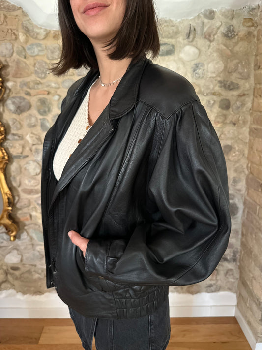Giubbotto Vintage Anni ‘80 in Pelle Nero Tg.44/46