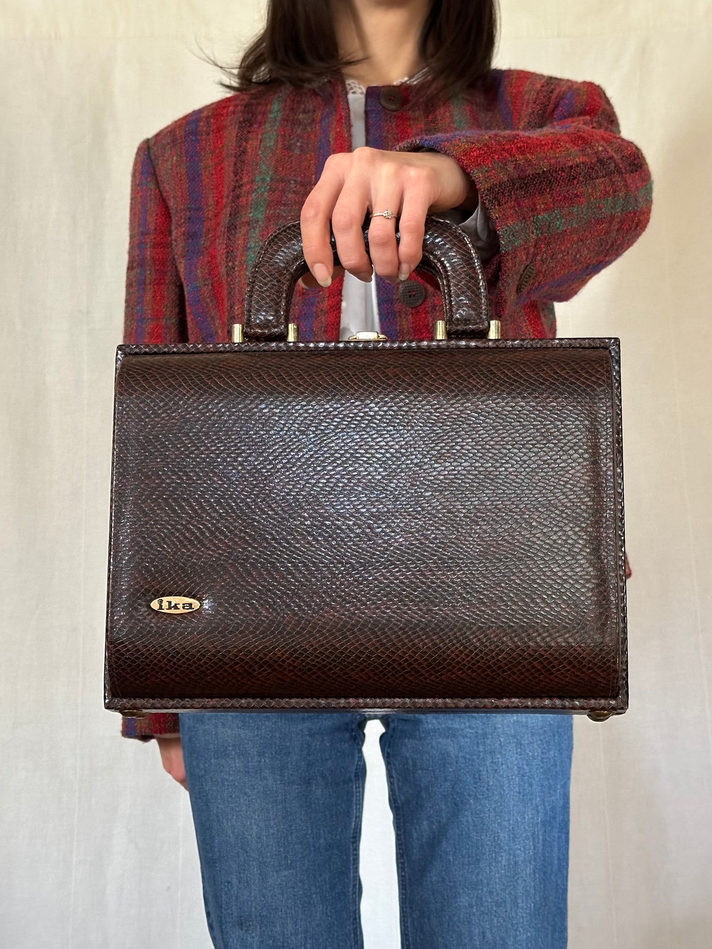 Borsa Valigetta Anni ‘70 Ika Similpelle Lucertola Marrone