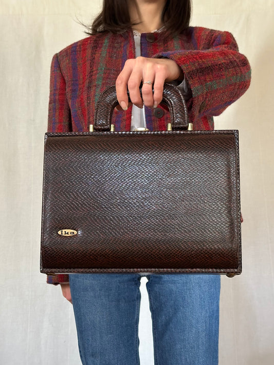 Borsa Valigetta Anni ‘70 Ika Similpelle Lucertola Marrone
