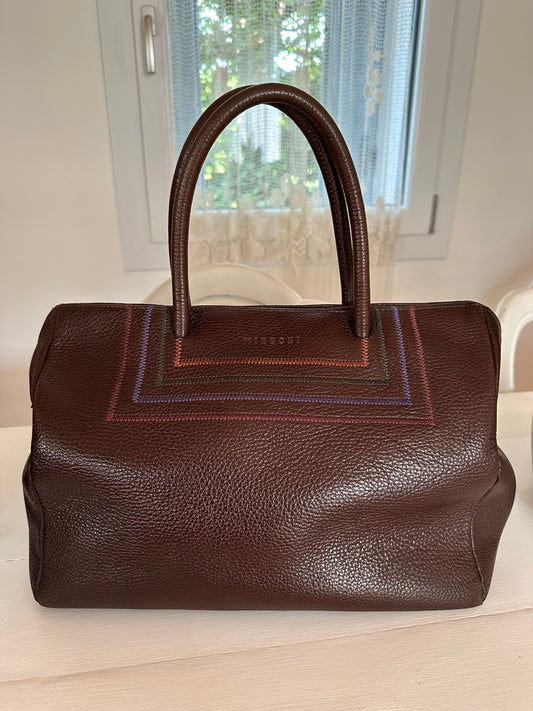 Borsa Missoni Vintage Bauletto in Pelle Borgogna