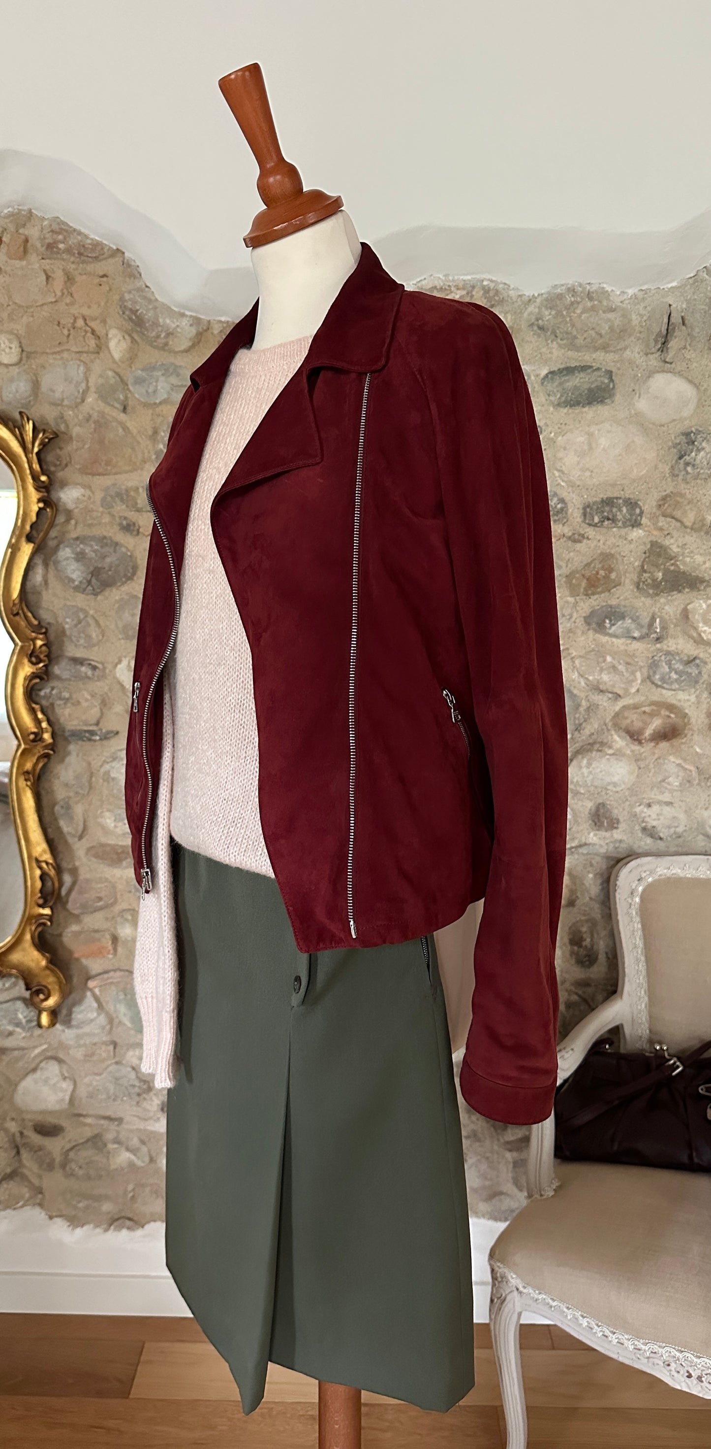 Giubbotto Prada Anni 2000 in Pelle Scamosciata Bordeaux Tg.40/42