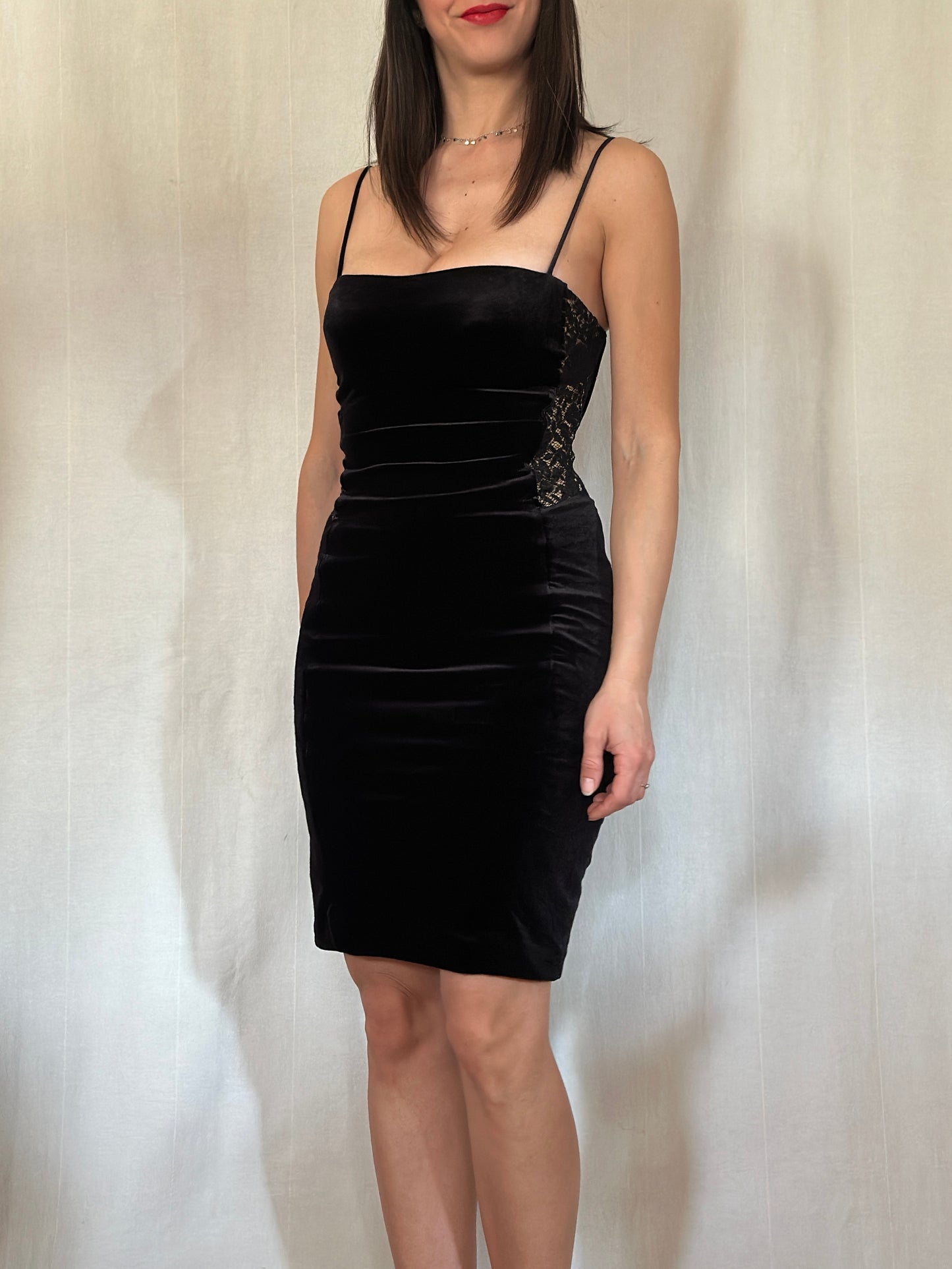 Abito Vintage Ritmo La Perla in Ciniglia e Pizzo Nero Tg.40/42