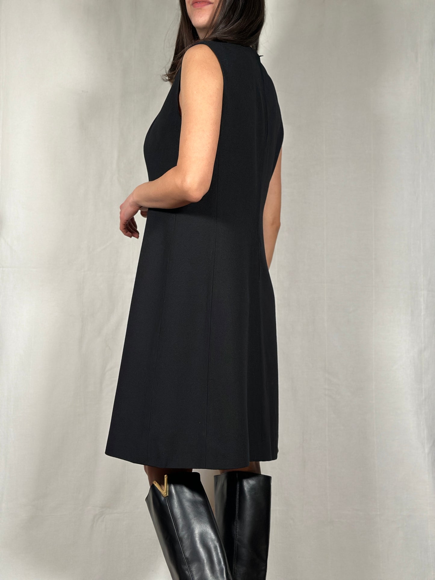 Abito Svasato in Misto Lana Nero