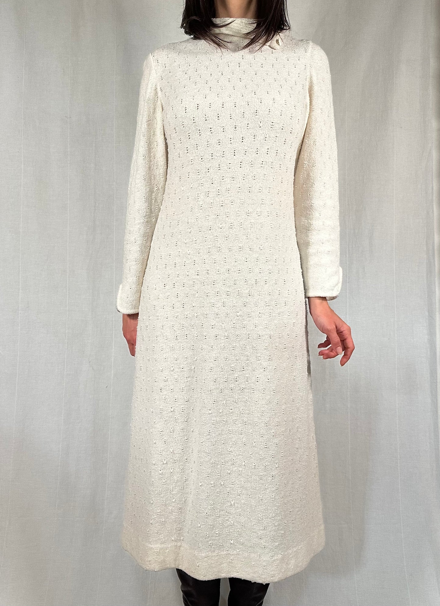 Abito Midi Anni ‘70/‘80 Nuovo Misto Lana Panna Tg.40/42