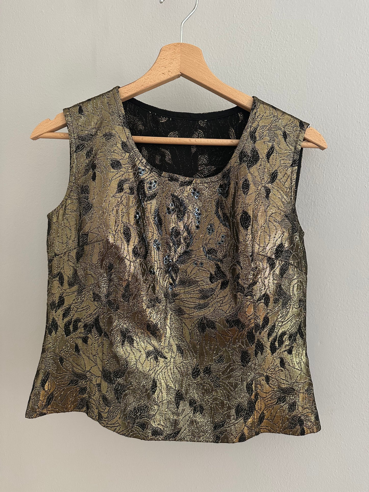 Sottogiacca Anni ‘70/‘80 in Lurex Oro con Paillettes e Perline Nere