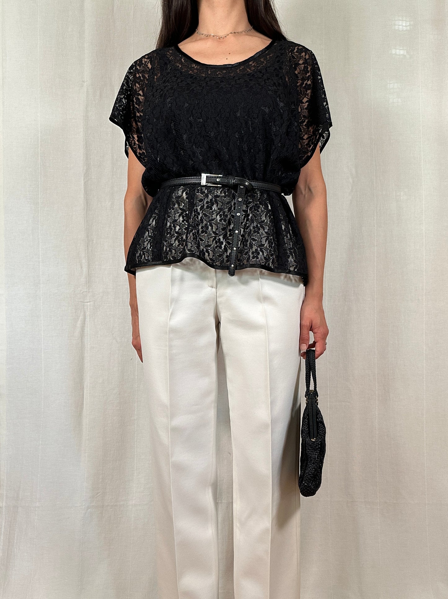 Blusa Anni ‘80 Sartoriale in Pizzo Nera