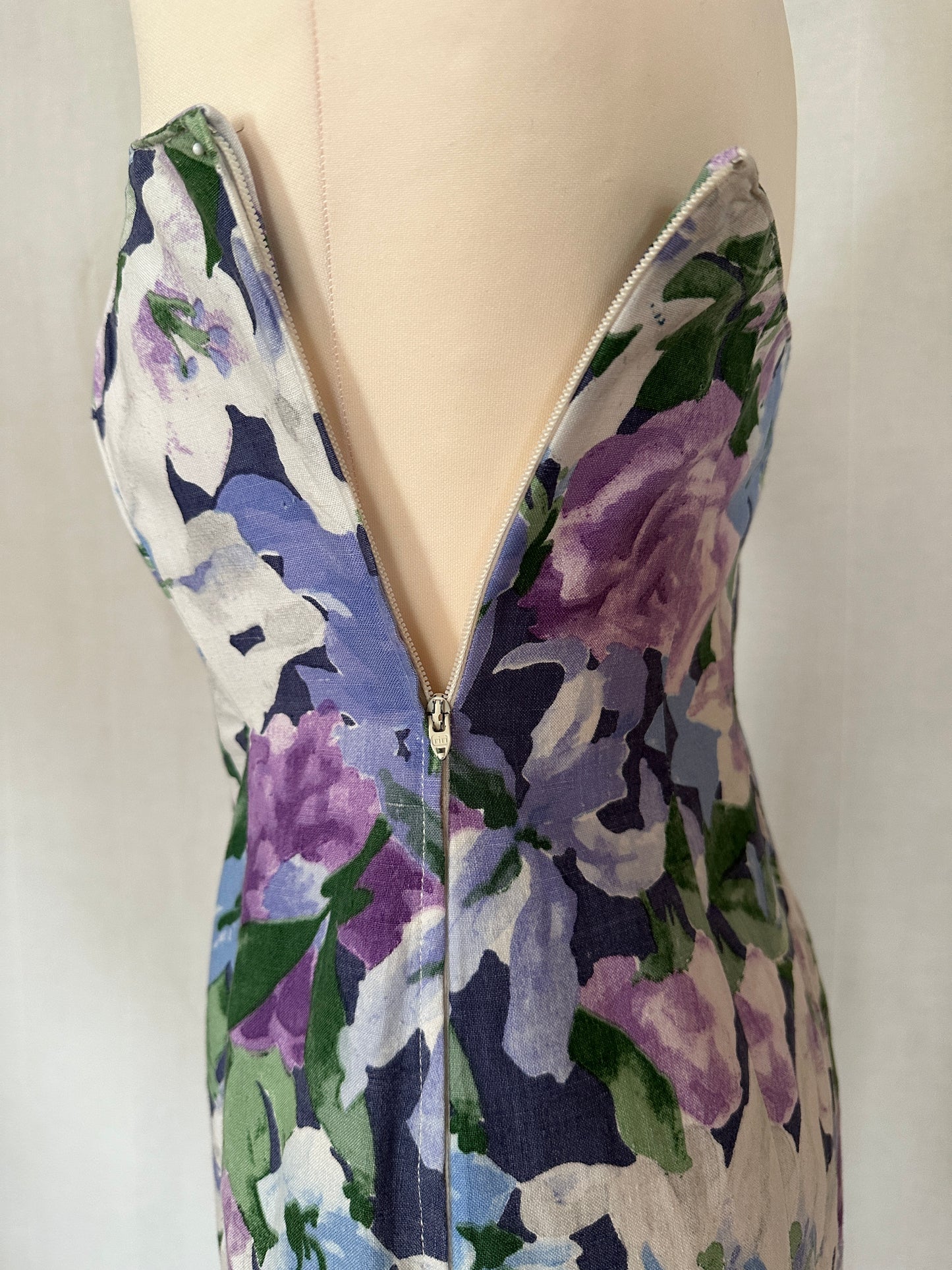 Abito Bustier Vintage Anni ‘80 in Lino a Fiori