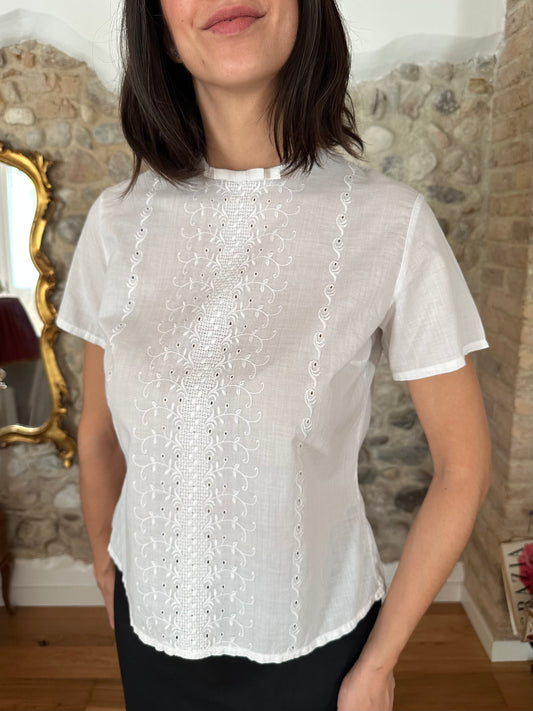 Camicia Anni ‘60 con Fiocco in Cotone Bianca Tg.40/42