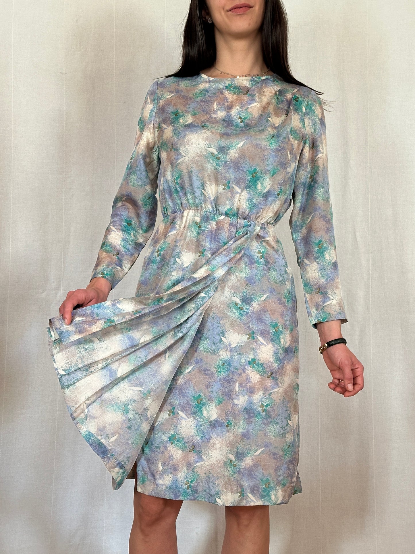 Abito Vintage Sartoriale Anni ‘70 in Seta Acquerello Multicolore