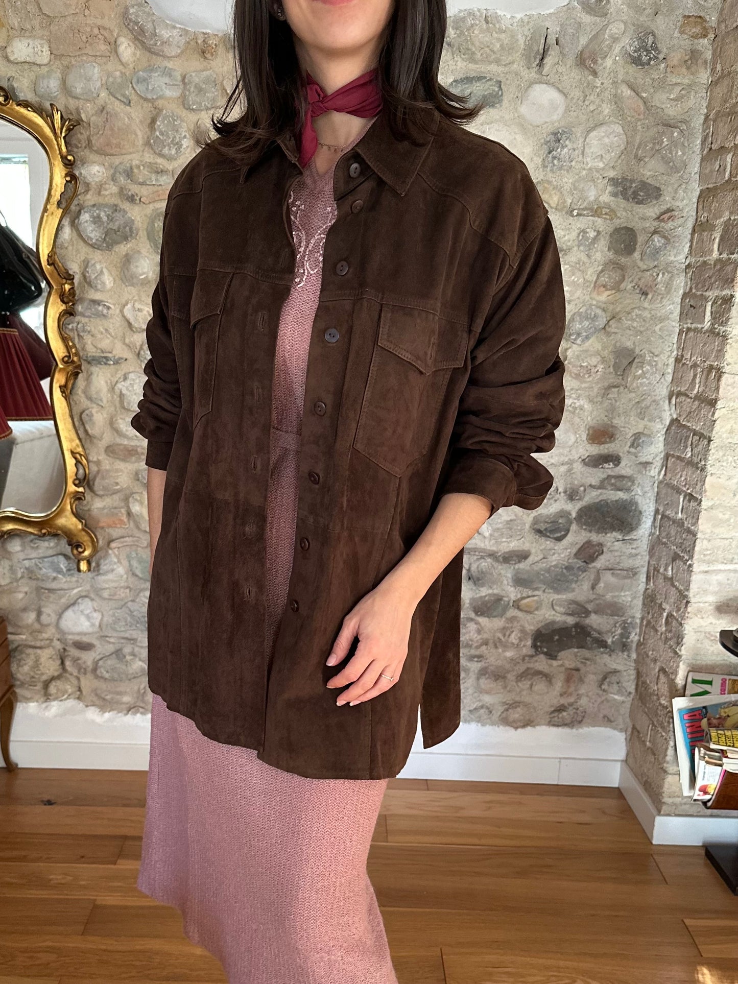 Giacca In Pelle Scamosciata Marrone Tg.46/48/50