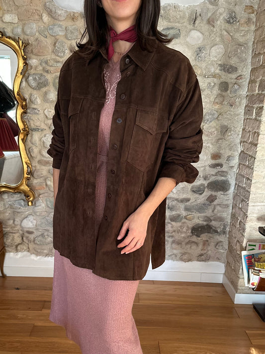 Giacca In Pelle Scamosciata Marrone Tg.46/48/50